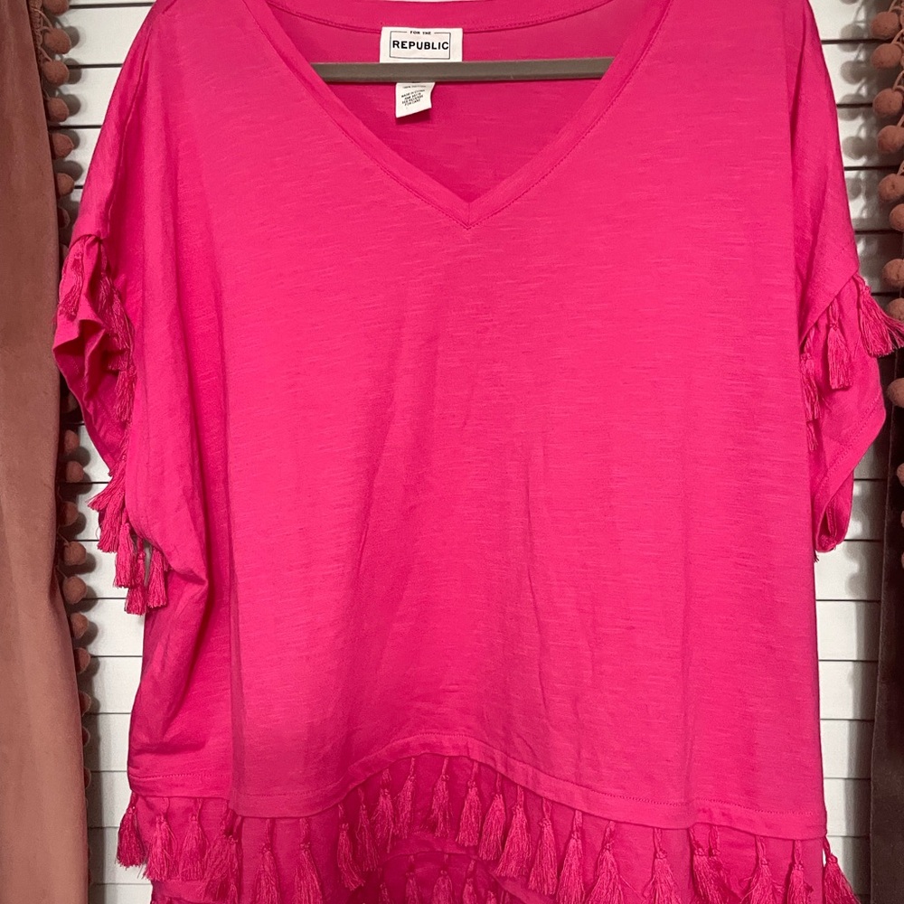 For the Republic Hot Pink Tassel Tee